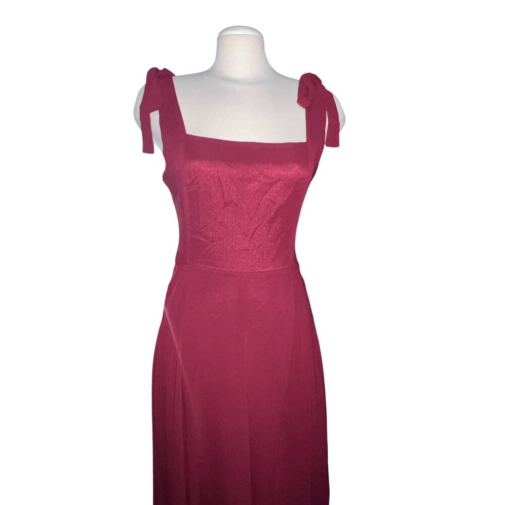 Lulus Summer Invite Wine Red Tie-Strap Tiered Maxi Dress Sz Medium Burgundy Red - Picture 8 of 12